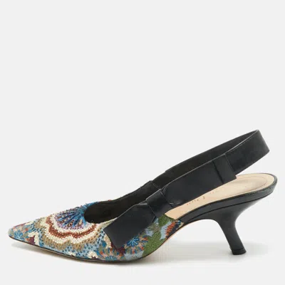 Pre-owned Dior Multicolor Brocade Fabric And Leather J'a Slingback Pumps Size 37.5