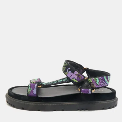 Pre-owned Dior Multicolor Brocade Fabric D-wave Ankle Strap Sandals Size 37.5