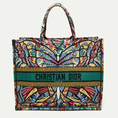 Pre-owned Dior Multicolor Butterfly Embroidered Canvas Large Book Tote