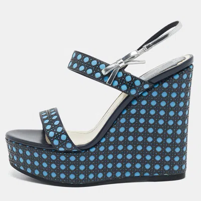 Pre-owned Dior Multicolor Cannage Leather Platform Wedge Sandals Size 36