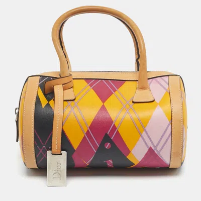 Pre-owned Dior Multicolor Coated Canvas And Leather Argyle Boston Bag