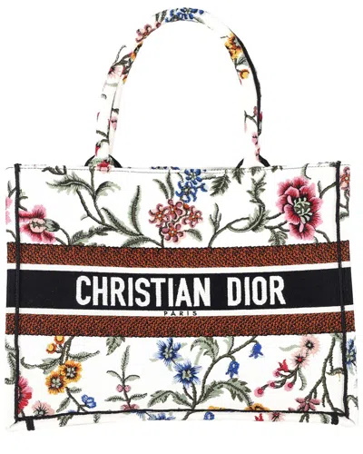 DIOR DIOR MULTICOLOR COATED/WATERPROOF CANVAS EMBROIDERED MEDIUM ROSA MUTABILIS  BOOK TOTE (AUTHENTIC PRE