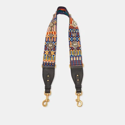 Pre-owned Dior Multicolor Embroidered Canvas And Leather Embellished Bag Shoulder Strap