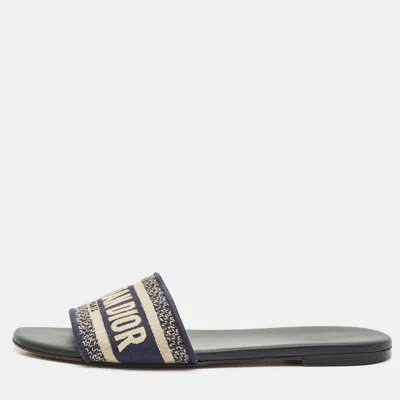 Pre-owned Dior Multicolor Embroidered Canvas Dway Flat Slide Sandals Size 38.5