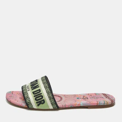 Pre-owned Dior Multicolor Embroidered Canvas Dway Flat Slides Size 39