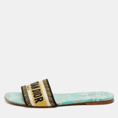 Pre-owned Dior Multicolor Embroidered Canvas Floral Dway Flat Slides Size 38