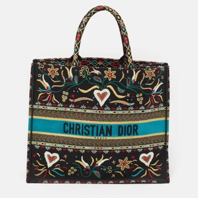 Pre-owned Dior Multicolor Embroidered Canvas Large Flowers Heart Book Tote