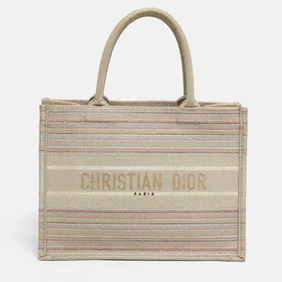 Pre-owned Dior Multicolor Embroidered Stripes Canvas Medium Book Tote