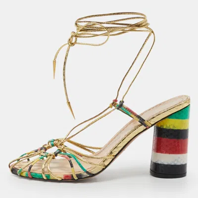 Pre-owned Dior Multicolor Leather And Snakeskin Leather Ankle Strap Sandals Size 37.5