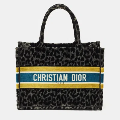 Pre-owned Dior Multicolor Leopard Velvet And Canvas Medium Book Tote