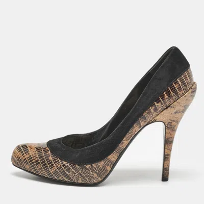 Pre-owned Dior Multicolor Lizard Embossed Leather And Suede Pumps Size 39.5