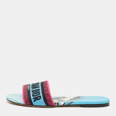 Pre-owned Dior Multicolor Logo Embroidered Canvas Dway Flat Slides Size 37.5