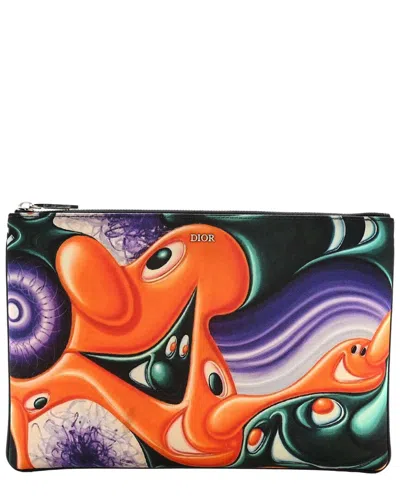 Pre-owned Dior Multicolor Nylon X Kenny Scharf Zip Invitation Pouch (authentic Pre-loved)