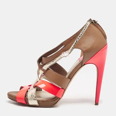 Pre-owned Dior Multicolor Patent Leather And Leather Strappy Sandals Size 39.5
