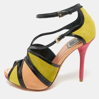 Pre-owned Dior Multicolor Patent Leather And Suede Peep Toe Sandals Size 36