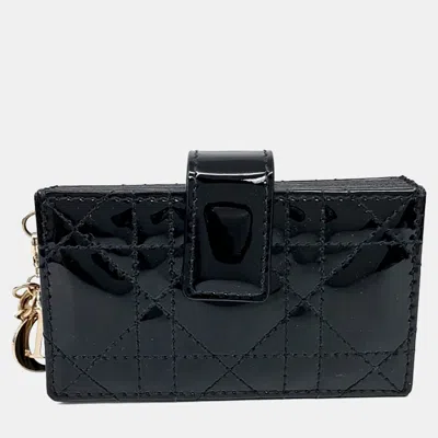 Pre-owned Dior Multicolor Patent Leather Cannage Accordion Card Holder In Black