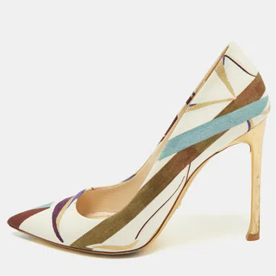Pre-owned Dior Multicolor Printed Canvas Pointed Toe Pumps Size 39.5