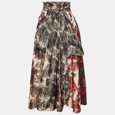 Pre-owned Dior Multicolor Printed Silk Belted Maxi Skirt M