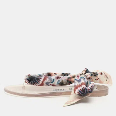 Pre-owned Dior Multicolor Silk Kaleiscopic Thong Sandals Size 38