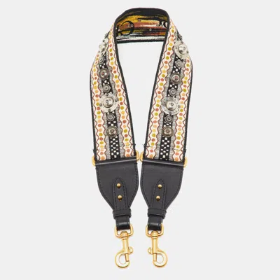 Pre-owned Dior Multicolor Studded Canvas And Leather Bohemian Inspired Shoulder Strap