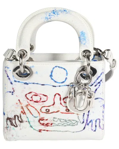 Dior Multicolor, White Leather X Spencer Sweeney Limited Edition Mini Lady   (authentic Pre-love