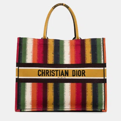 Pre-owned Dior Multicolor/yellow Large Striped Book Tote