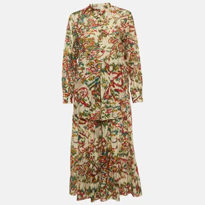 Pre-owned Dior Multicolour Floral Print Cotton Shirt And Midi Skirt Suit M