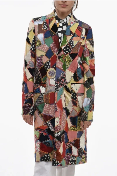 Dior Multipatterned Patchwork Coat With Flap Pockets In Blue