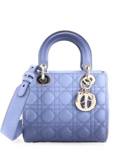 Pre-owned Dior My Abc Lady  Bag Cannage Quilt Gradient Lambskin Small Satchel In Blue