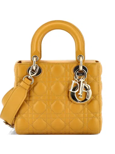 Pre-owned Dior My Abc Lady  Bag Cannage Quilt Lambskin Crossbody Bag In Yellow