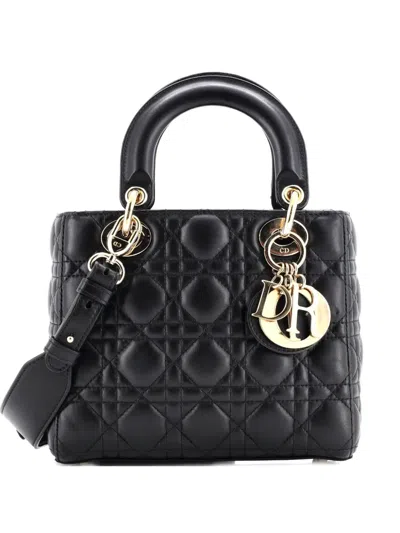 Pre-owned Dior My Abc Lady  Bag Cannage Quilt Leather Small Satchel In Black