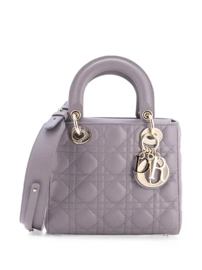 Pre-owned Dior My Abc Lady  Bag Cannage Quilt Leather Small Satchel In Gray