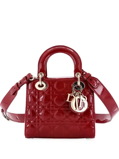 Pre-owned Dior My Abc Lady  Bag Cannage Quilt Patent Small Satchel In Red