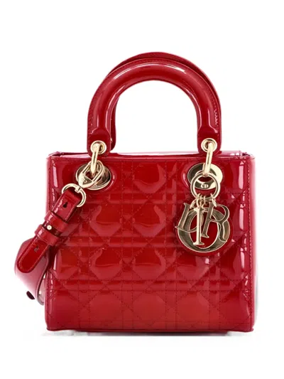 Pre-owned Dior My Abc Lady  Bag Cannage Quilt Patent Small Satchel In Red