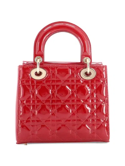 Pre-owned Dior My Abc Lady  Bag Cannage Quilt Patent Small Satchel In Red