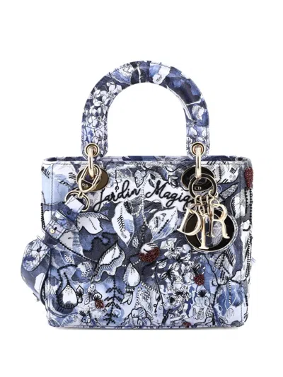 Pre-owned Dior My Abc Lady  Bag Embroidered Printed Leather Satchel In Blue