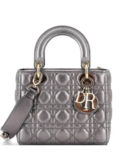 Pre-owned Dior My Abc Lady  Bag Metallic Cannage Quilt Leather Shoulder Bag In Gray