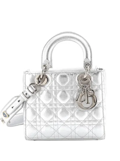 Pre-owned Dior My Abc Lady  Bag Metallic Cannage Quilt Leather Shoulder Bag In Silver