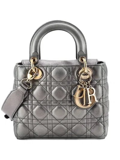 Pre-owned Dior My Abc Lady  Bag Metallic Cannage Quilt Leather Shoulder Bag In Silver
