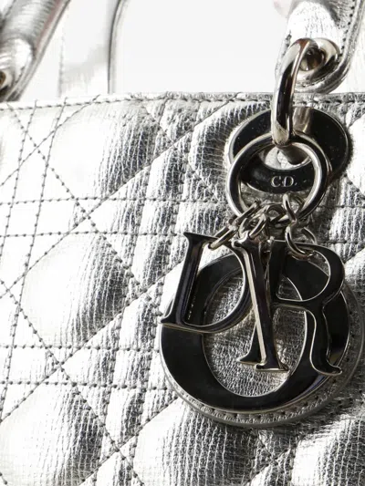 Pre-owned Dior My Abc Lady  Bag Metallic Cannage Quilt Leather Shoulder Bag In Silver