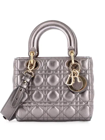 Pre-owned Dior My Abc Lady  Bag Metallic Cannage Quilt Leather Shoulder Bag In Silver