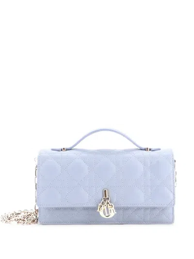Pre-owned Dior My  Top Handle Flap Bag Cannage Quilt Lambskin Mini Crossbody Bag In Blue
