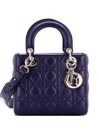 Pre-owned Dior My Lady  Bag Cannage Quilt Lambskin Satchel In Blue