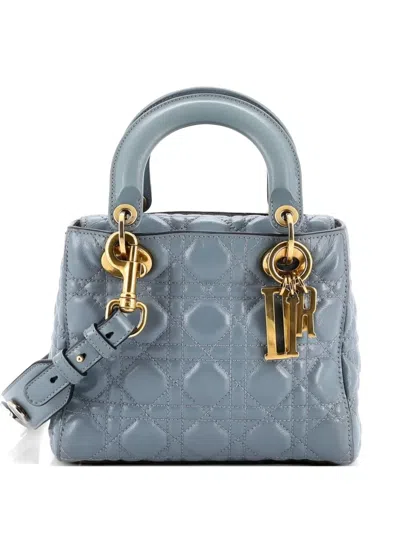 Pre-owned Dior My Lady  Bag Cannage Quilt Lambskin Satchel In Blue