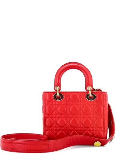 Pre-owned Dior My Lady  Bag Cannage Quilt Lambskin Satchel In Red