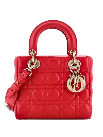 Pre-owned Dior My Lady  Bag Cannage Quilt Lambskin Satchel In Red