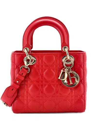Pre-owned Dior My Lady  Bag Cannage Quilt Lambskin Satchel In Red