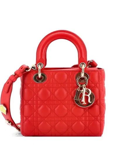 Pre-owned Dior My Lady  Bag Cannage Quilt Lambskin Satchel In Red