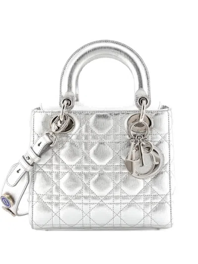 Pre-owned Dior My Lady  Bag Cannage Quilt Lambskin Satchel In Silver