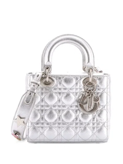 Pre-owned Dior My Lady  Bag Cannage Quilted Leather Satchel In Silver